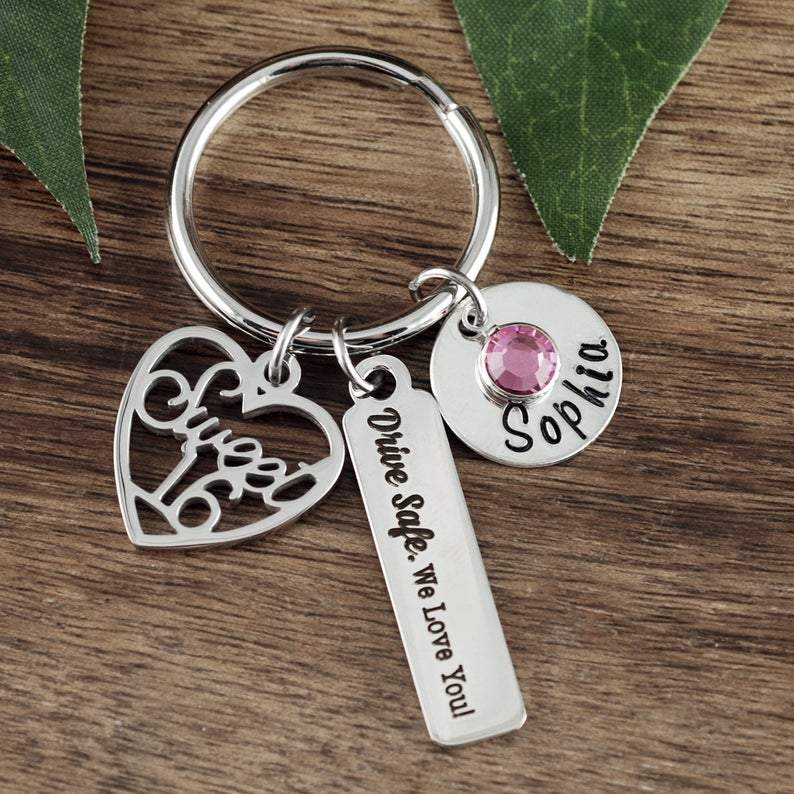 Silver Personalized Sweet 16 Keychain.
