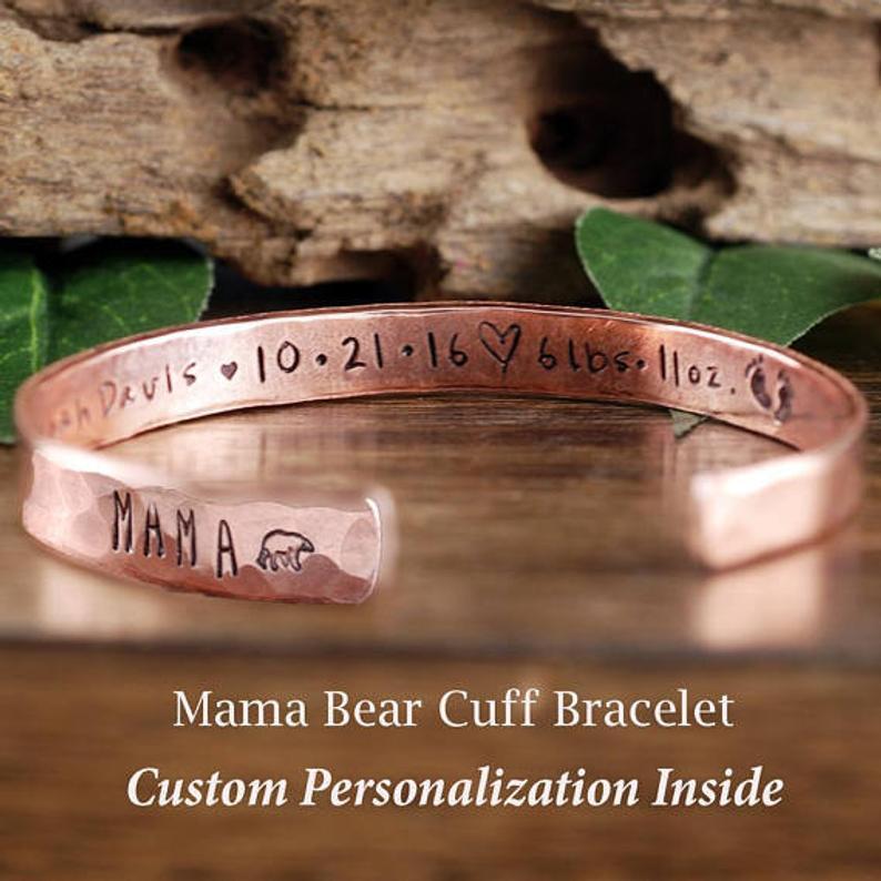 Personalized Mom Bracelet with Baby Stats - Mama Bear.