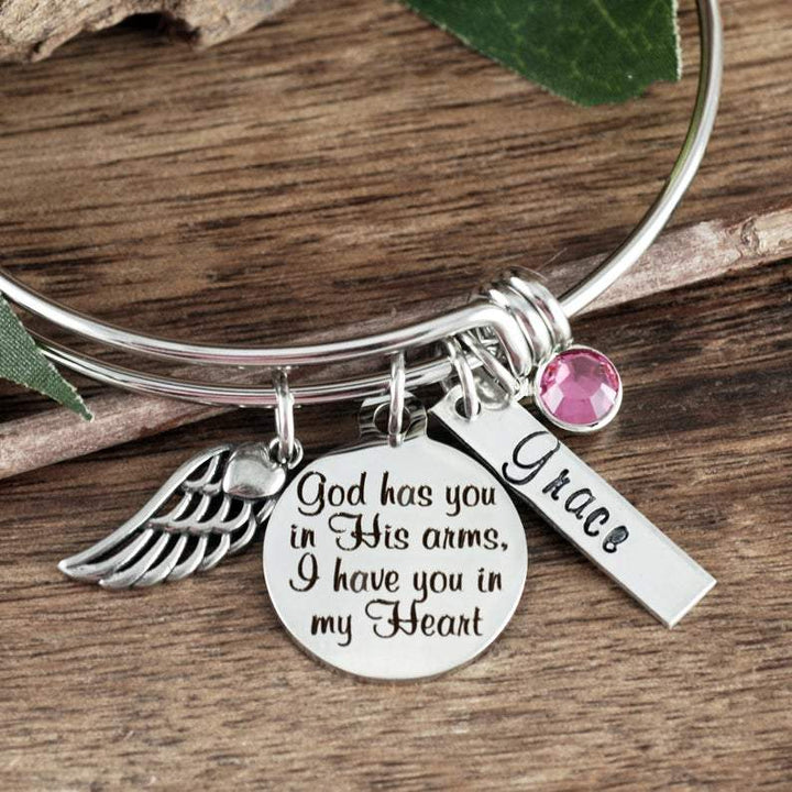 Personalized Memorial Bracelet - God has you in His arms I have you in my heart.