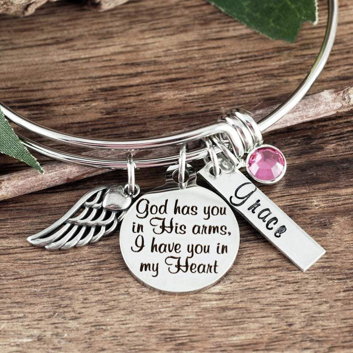 Personalized Memorial Bracelet - God has you in His arms I have you in my heart.