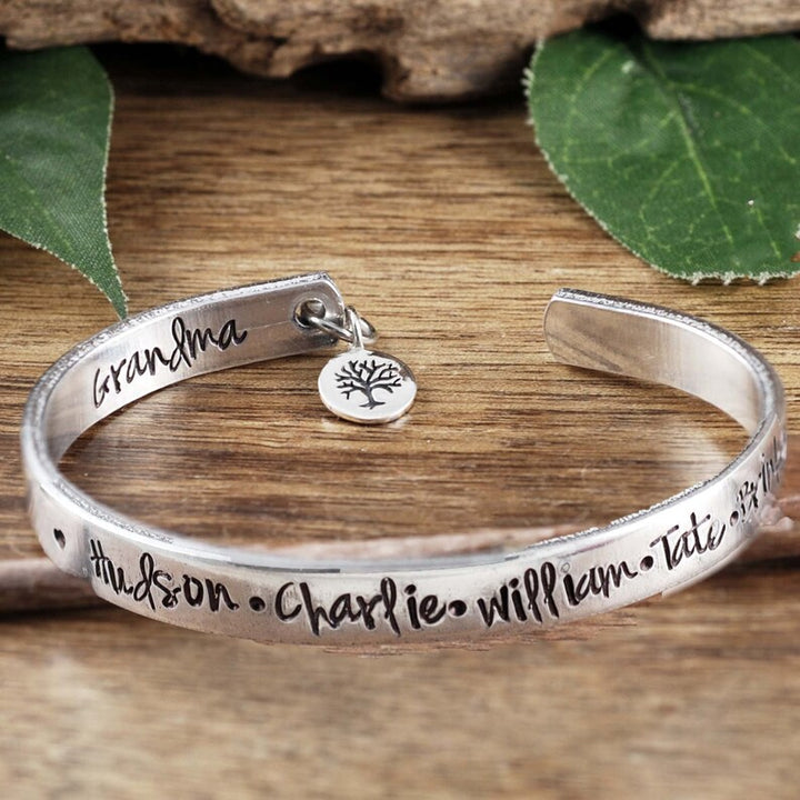 Family Cuff Bracelet for Grandma with Family Tree.