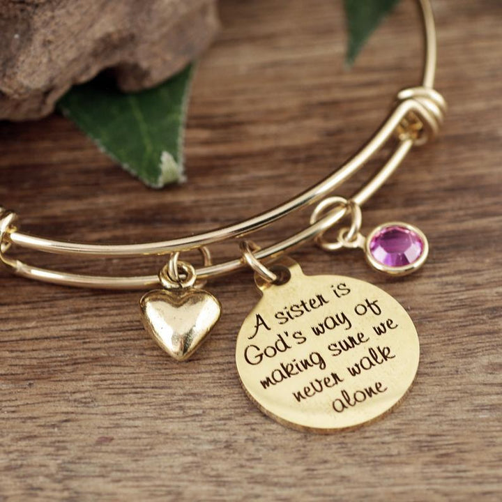 Personalized Sister Bangle Bracelet with Birthstone.