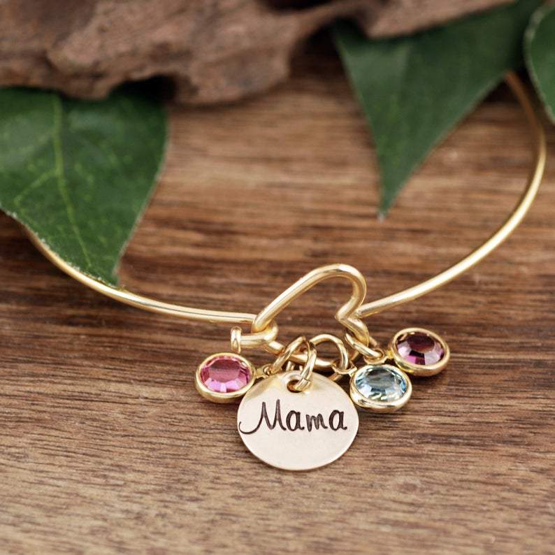 Open Heart Mama Bracelet with Birthstones.