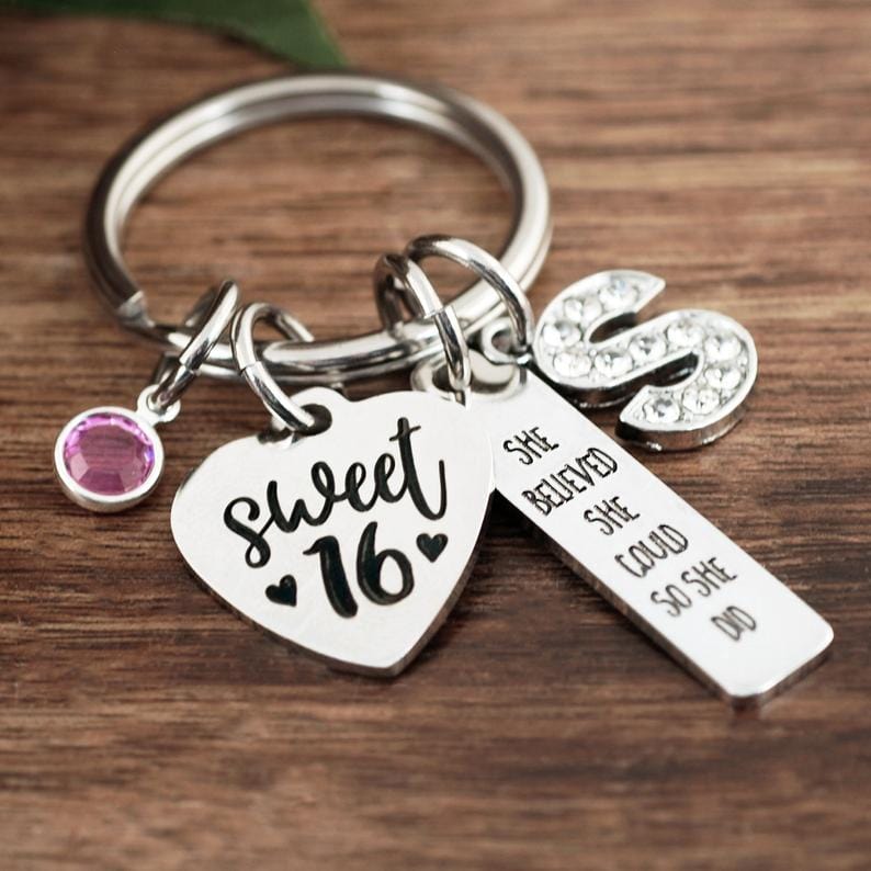 She Believed She Could so She Did - Sweet 16 Keychain.