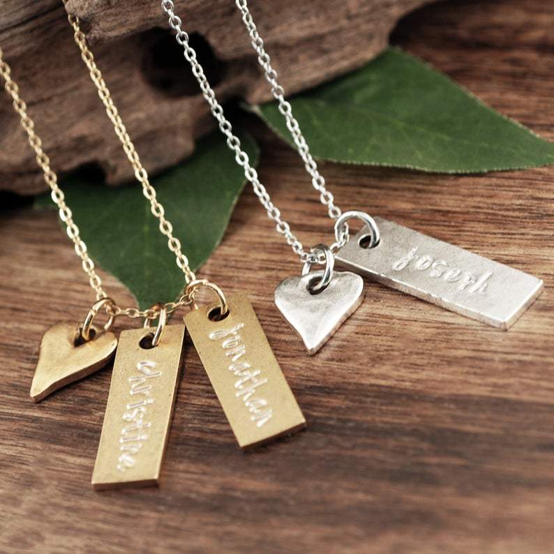 Personalized Name Bar Necklace with Heart.