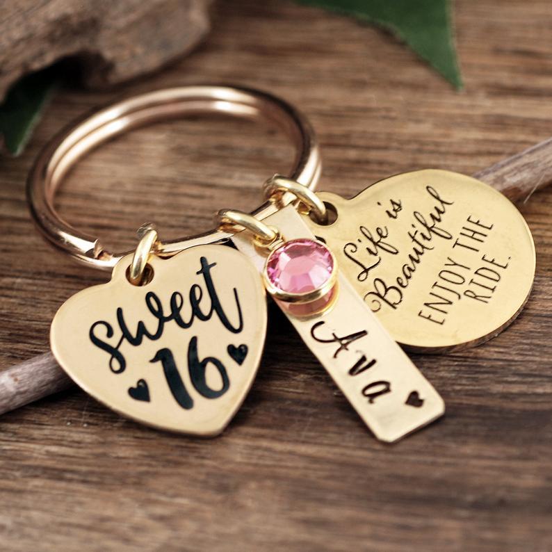 Sweet 16 Gift -Life is Beautiful Enjoy the Ride Keychain.