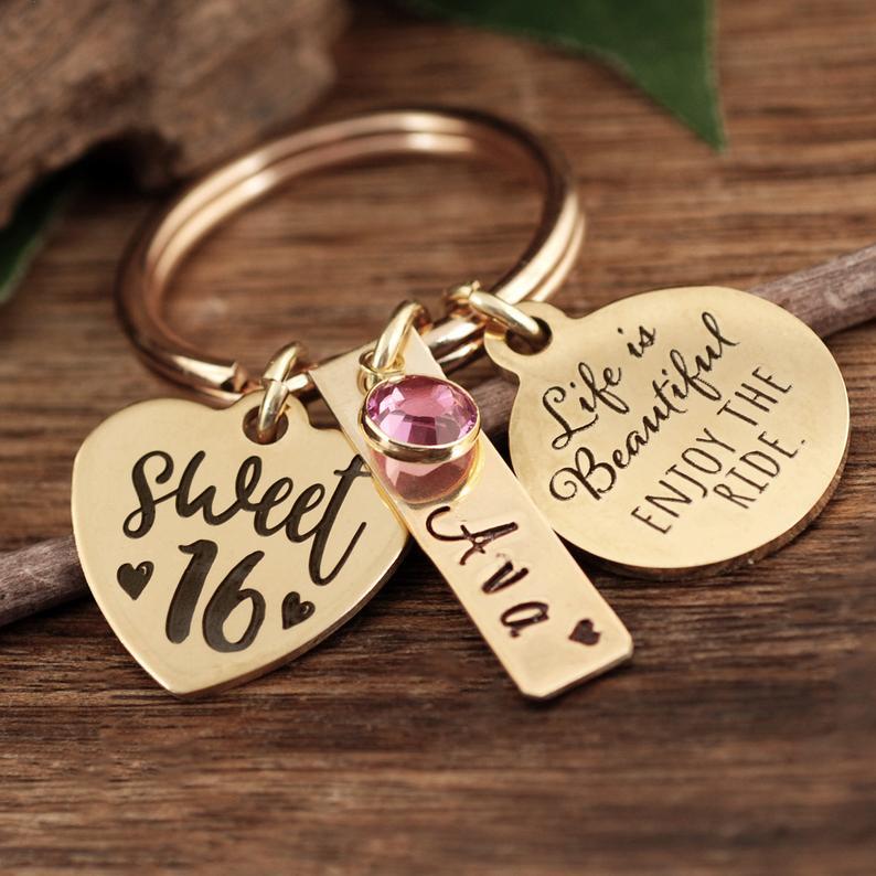 Sweet 16 Gift -Life is Beautiful Enjoy the Ride Keychain.