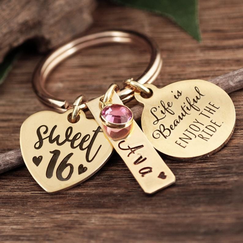 Sweet 16 Gift -Life is Beautiful Enjoy the Ride Keychain.