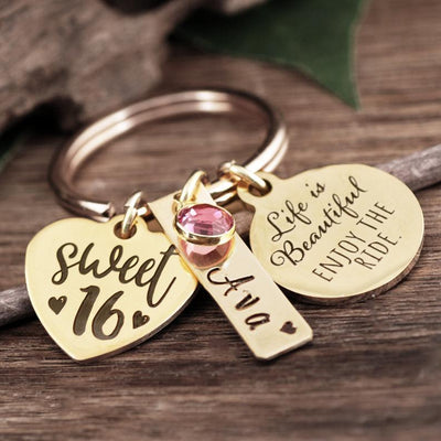 Sweet 16 Gift -Life is Beautiful Enjoy the Ride Keychain.