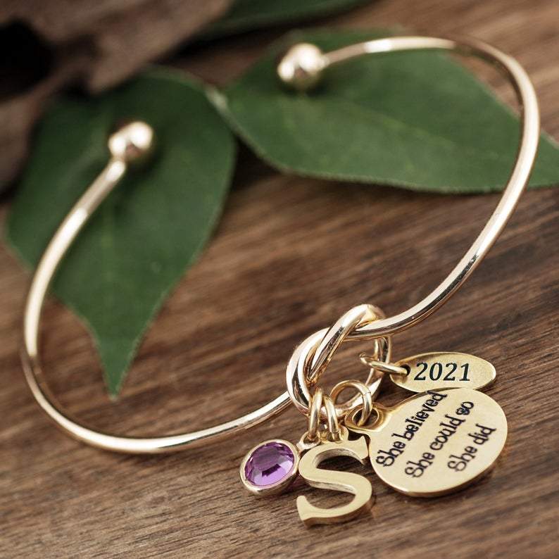 Personalized Graduation Bracelet - She Believed She Could So She Did.