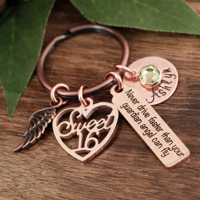 Never Drive Faster Guardian Angel Keychain.