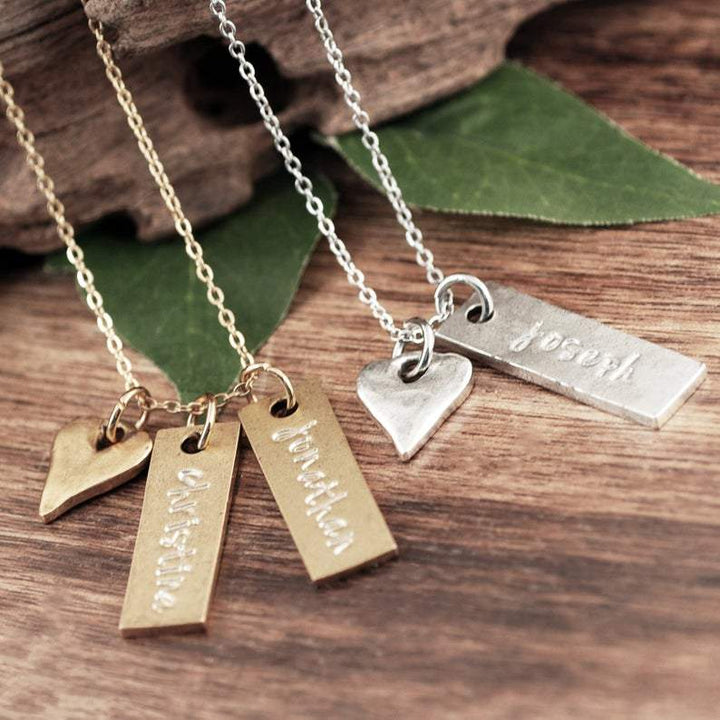 Personalized Name Bar Necklace with Heart.