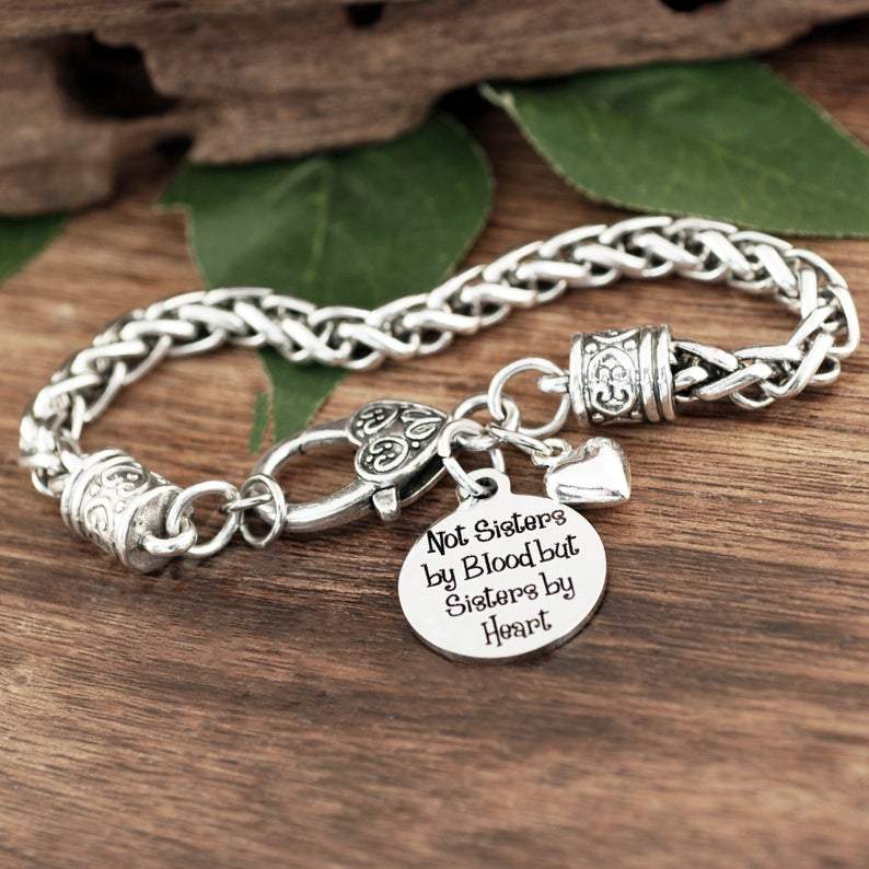 Not sisters by blood but Sisters by heart Antique Silver Bracelet.