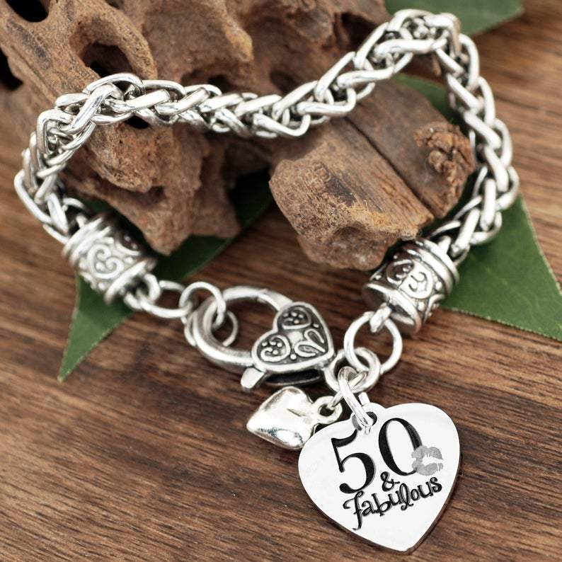 50th Birthday Antique Silver Bracelet.