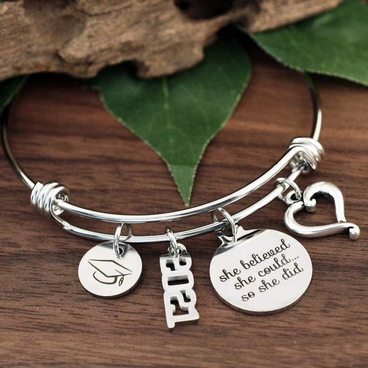 Silver She Believed She Could So She Did Charm Bracelet - Graduation.