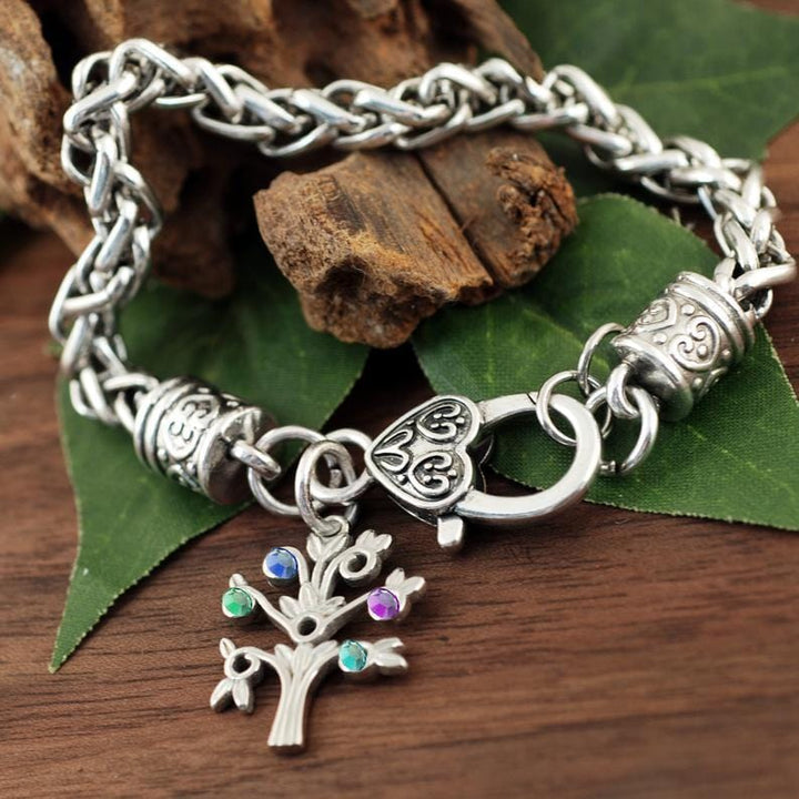 Antique Silver Tree of Life Bracelet with Birthstones.