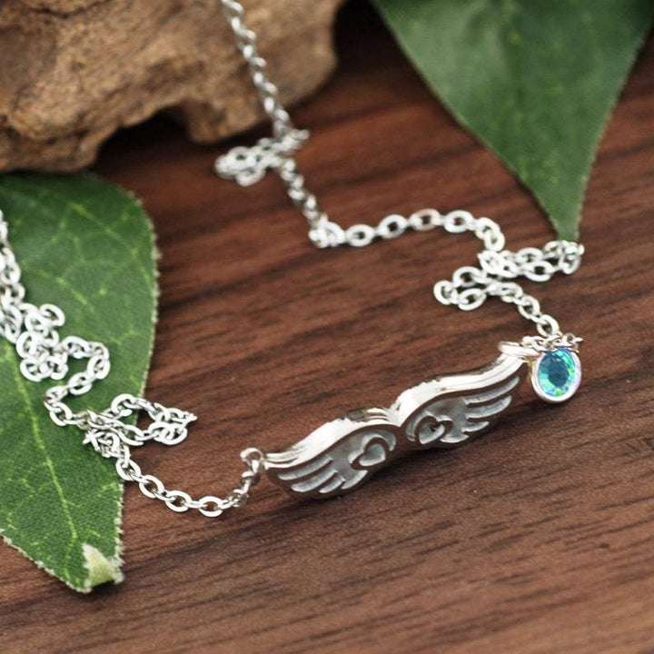 Angel Wing Necklace with Delicate Birthstones.
