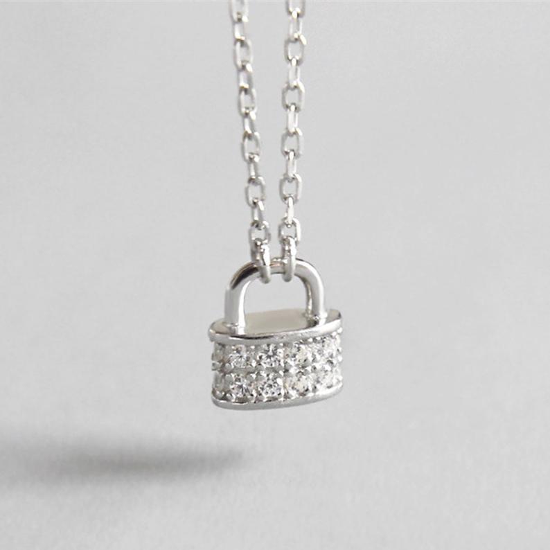 Tiny Crystal Padlock Necklace.