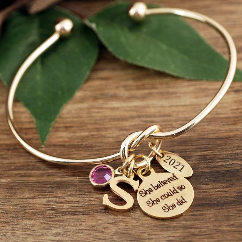 Personalized Graduation Bracelet - She Believed She Could So She Did.