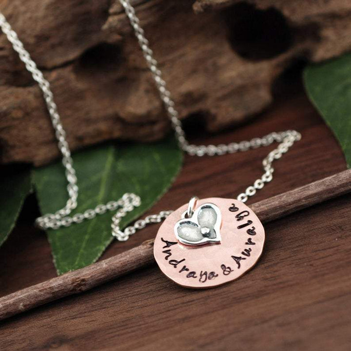 Personalized Name Necklace with Oxidized Heart.