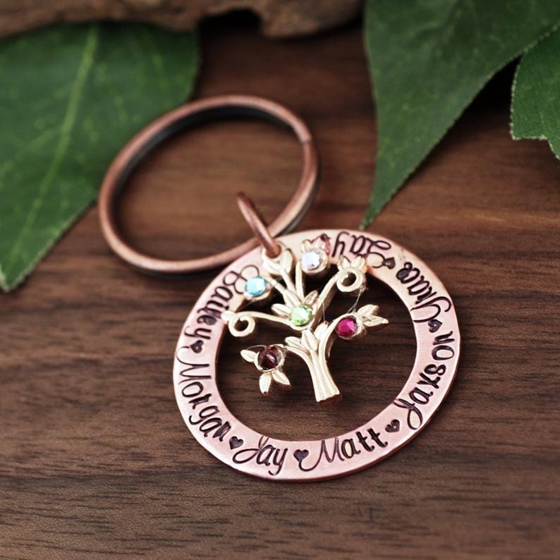 Grandmother Birthstone Keychain with Family Tree.