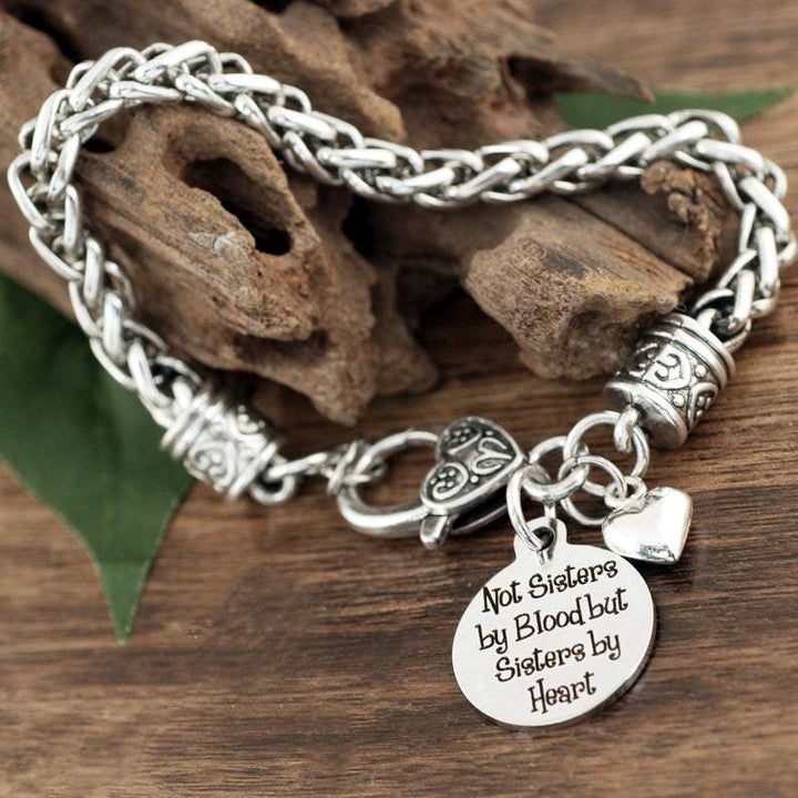 Not sisters by blood but Sisters by heart Antique Silver Bracelet.