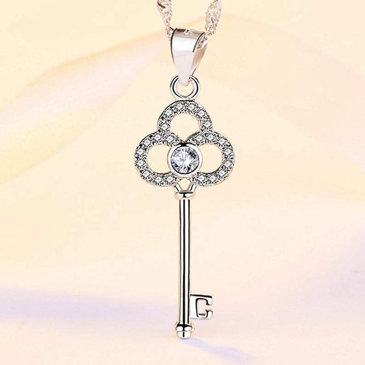 Sterling Silver CZ Key Necklace.