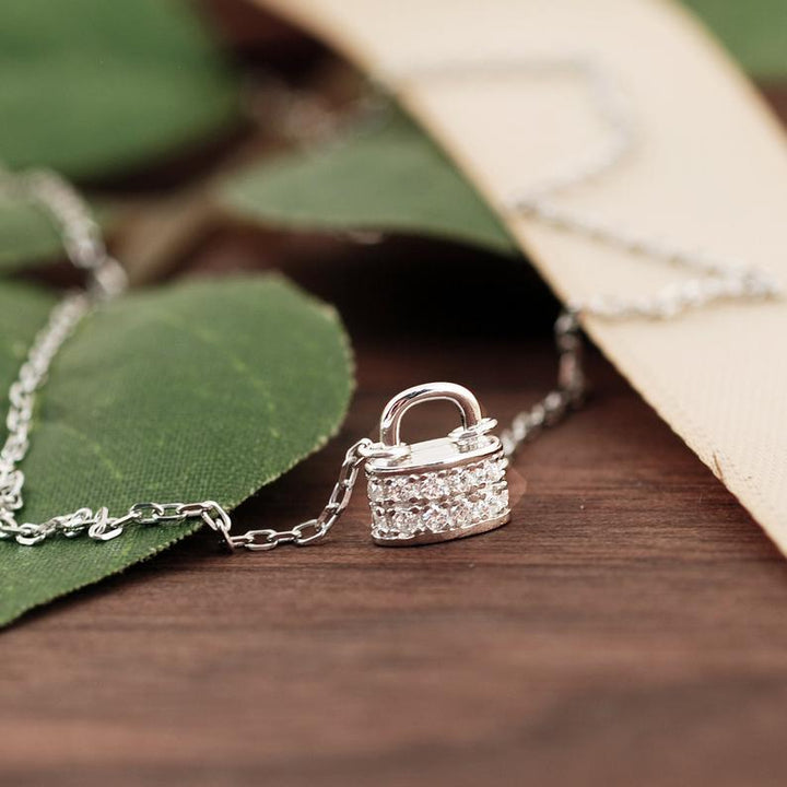 Tiny Crystal Padlock Pendant Necklace.