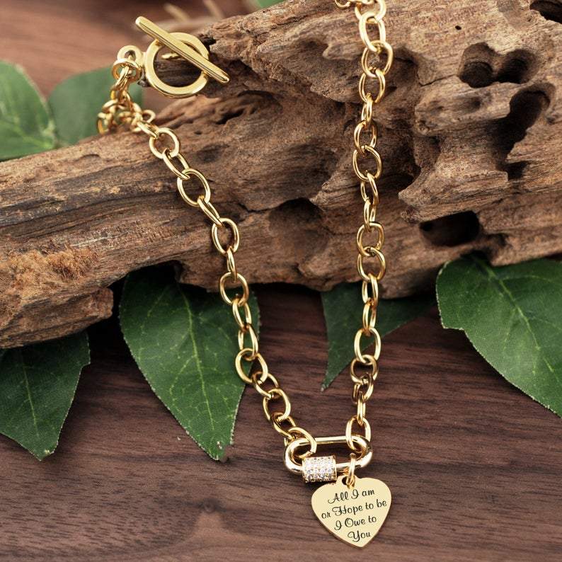 Chunky Gold Carabiner Link Necklace with Pendant.
