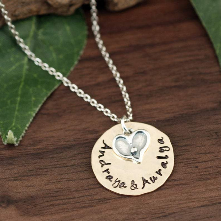 Personalized Name Necklace with Oxidized Heart.
