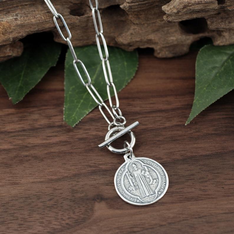 Silver St. Benedict Necklace.