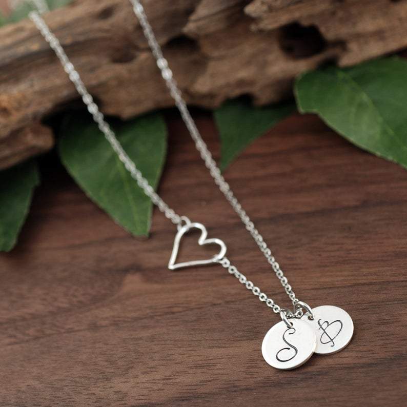 Personalized Sideways Heart Initial Necklace.