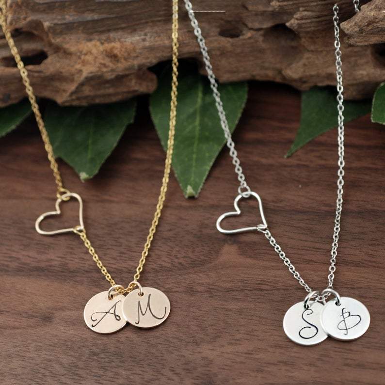 Personalized Sideways Heart Initial Necklace.