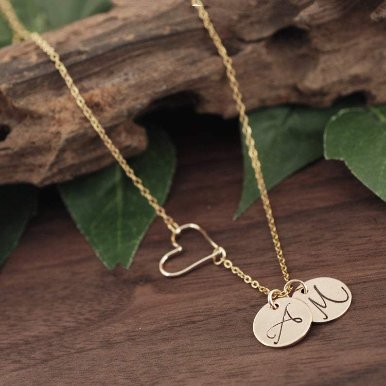 Personalized Sideways Heart Initial Necklace.
