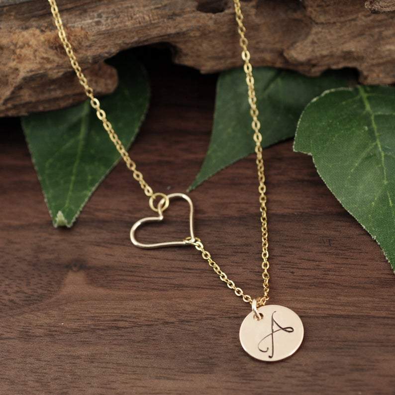 Personalized Sideways Heart Initial Necklace.