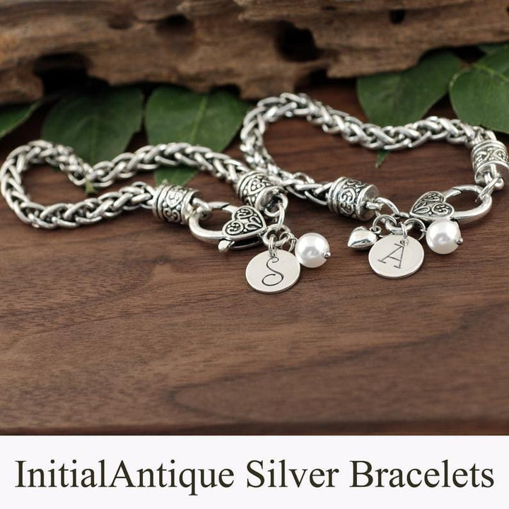 Personalized Initial Antique Silver Bracelet.
