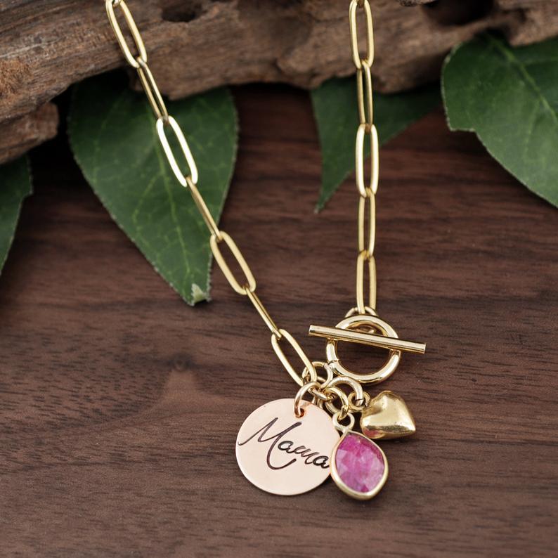 Personalized Gemstone Paperclip Necklace.