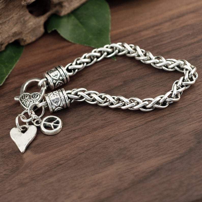 Peace & Love Antique Silver Bracelet.