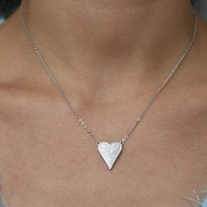 Sterling Silver Pave Heart Necklace.