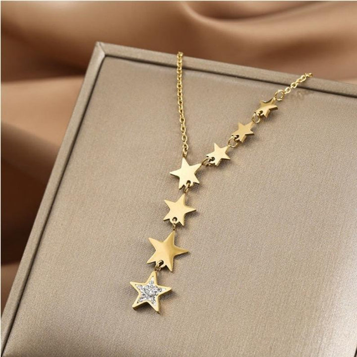 Stainless Steel Cascading Star Necklace.