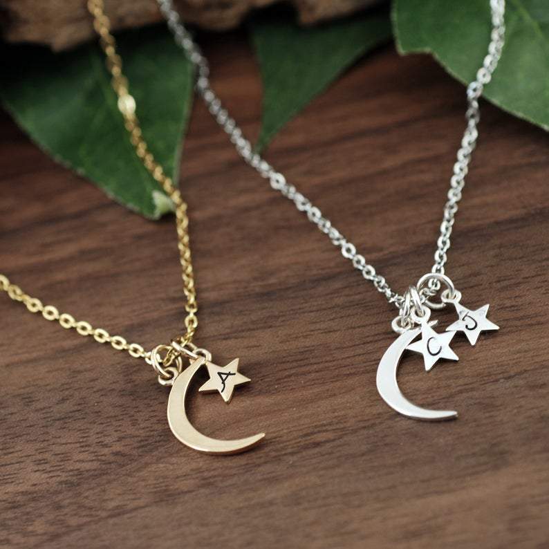 Personalized Moon and Star Necklace.