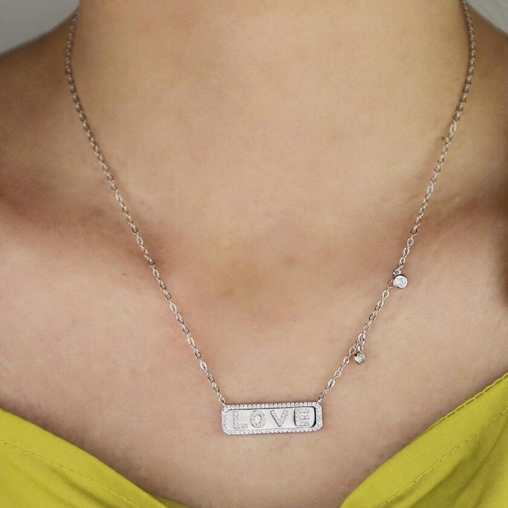 Crystal Love Bar Necklace.