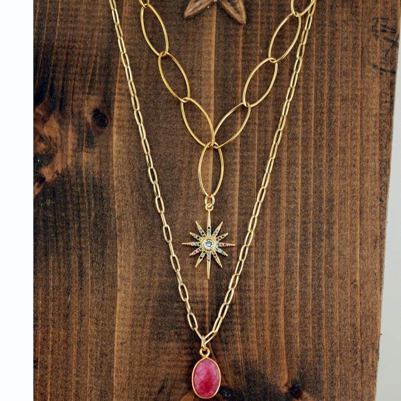 14k gold Filled Starburst Charm Necklace.