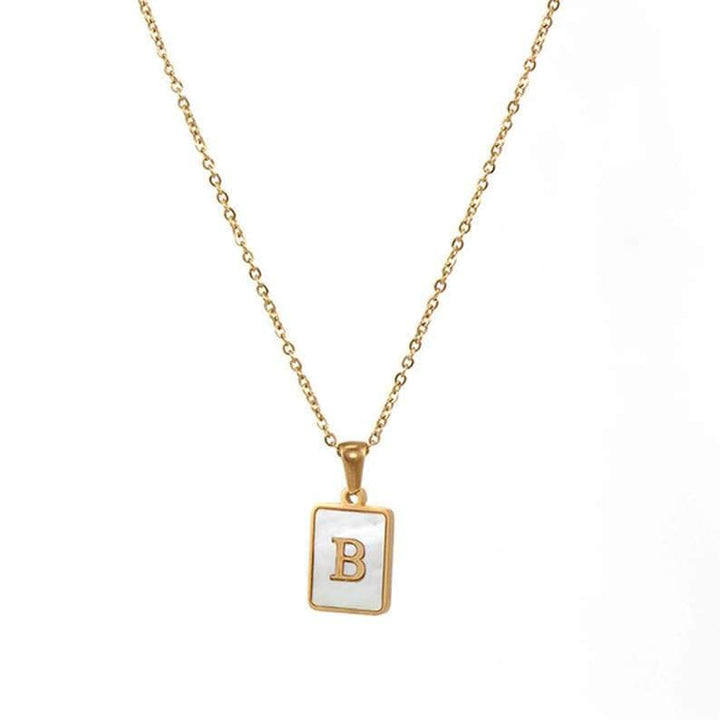 Rectangle Initial Shell Necklace.