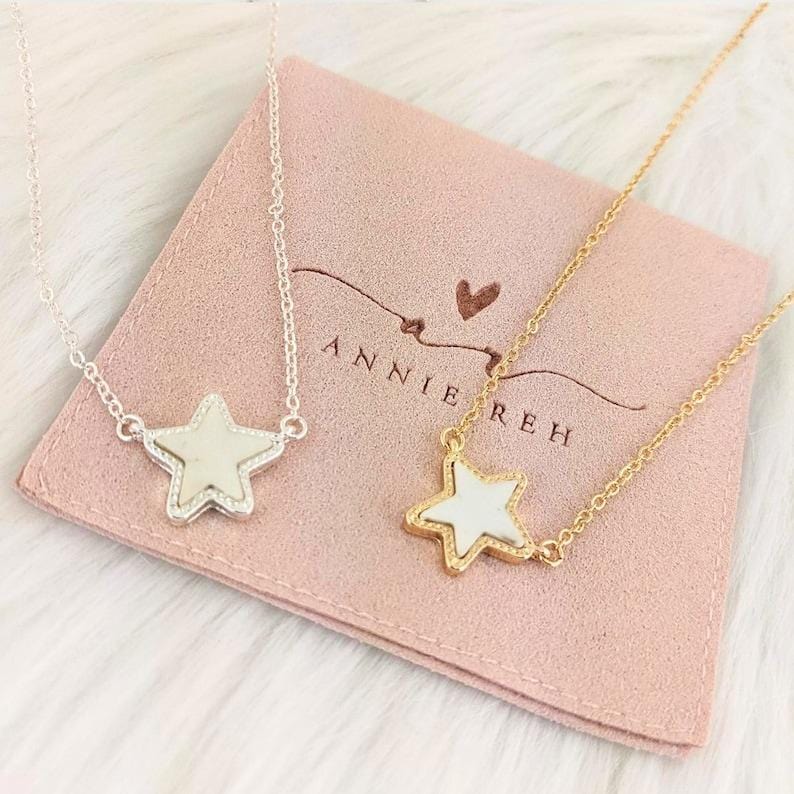 Dainty Pearl Star Necklace.