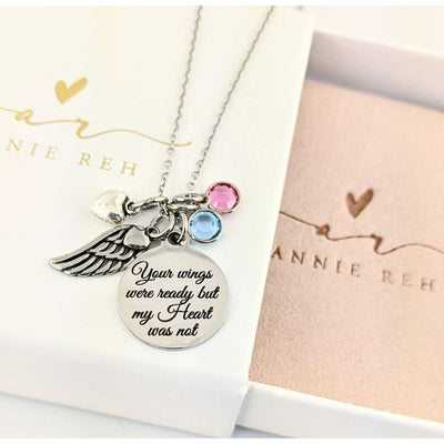 Personalized Memorial Necklace with Angel Wing.