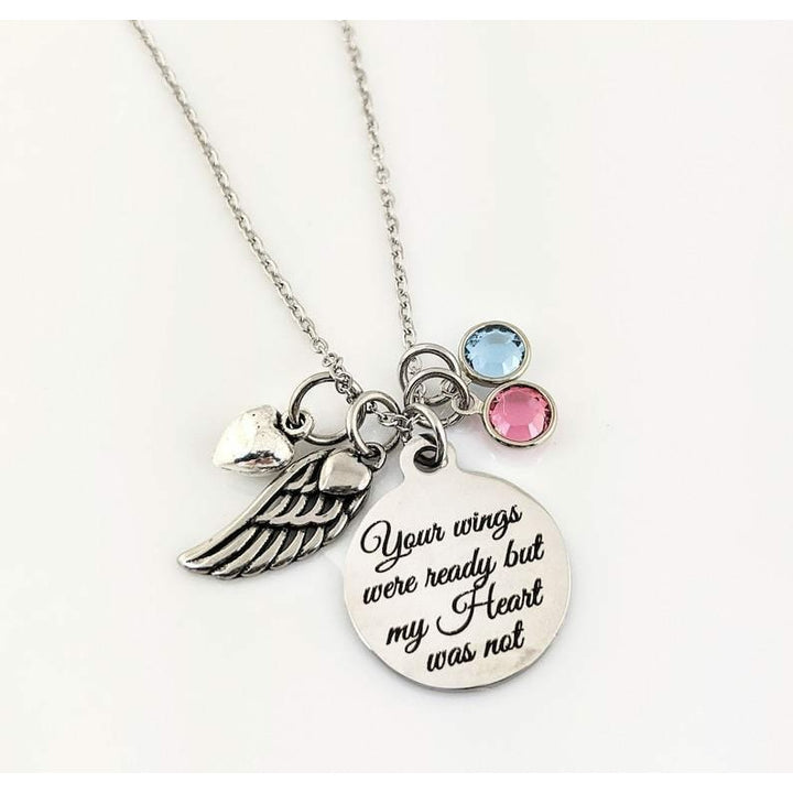 Personalized Memorial Necklace with Angel Wing.