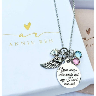 Personalized Memorial Necklace with Angel Wing.