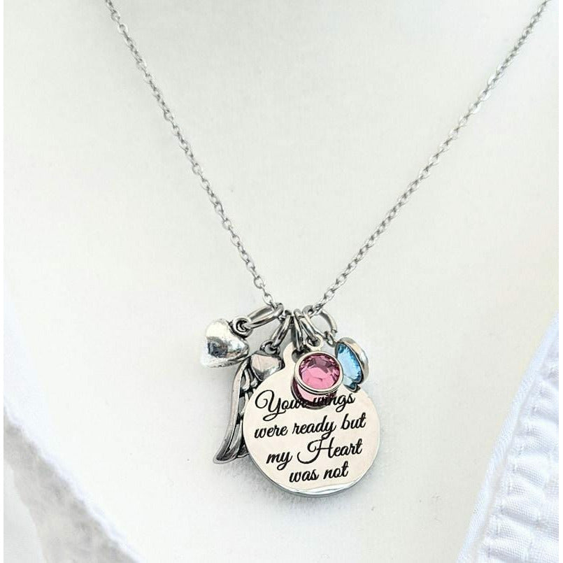 Personalized Memorial Necklace with Angel Wing.
