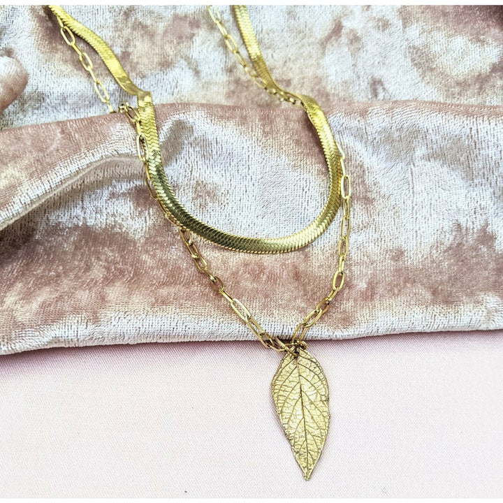 Large Gold Leaf Necklace.
